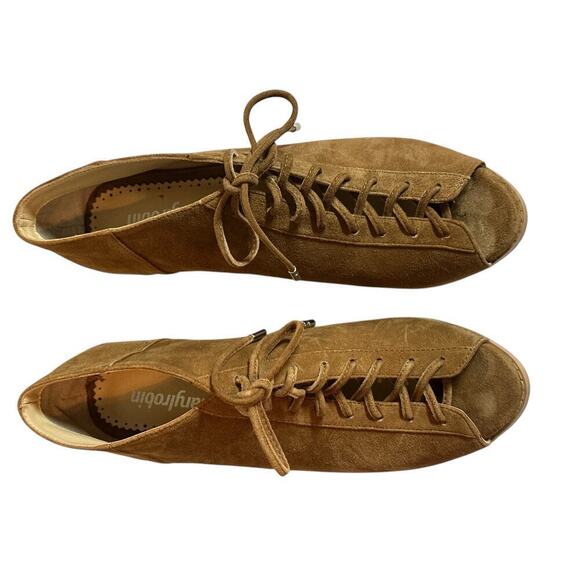 Faryl Robin Women's Peep Toe Suede Lace Up Ankle Stacked Heel Bootie Sz 9 Brown - Picture 5 of 8